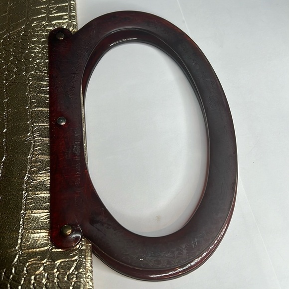 Vintage Lady's Pride Gold Croc Embossed  Folding Lucite Double Handle Tote Bag - Picture 5 of 11